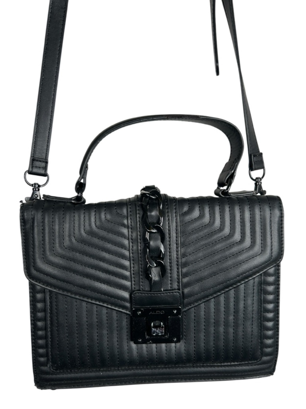 Aldo Black Faux Leather Adjustable Strap Crossbody Bag Classic Casual‎